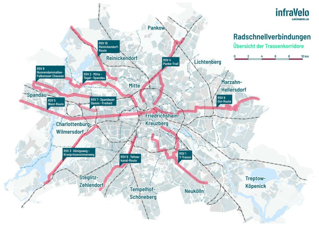 Karte der geplanten Fahrrad-Schnellverbindungen in Berlin